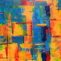 Dynamic acrylic painting with vibrant colors and expressionist style.